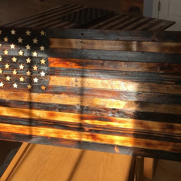 Handmade Wooden American Flag, 39/19 inch - Picture 2 of 16